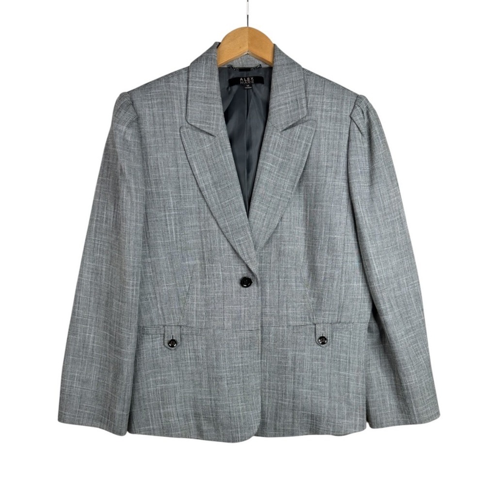 Alex Marie Blazer Womens 14 Gray Lined Career Suit Jacket Workwear